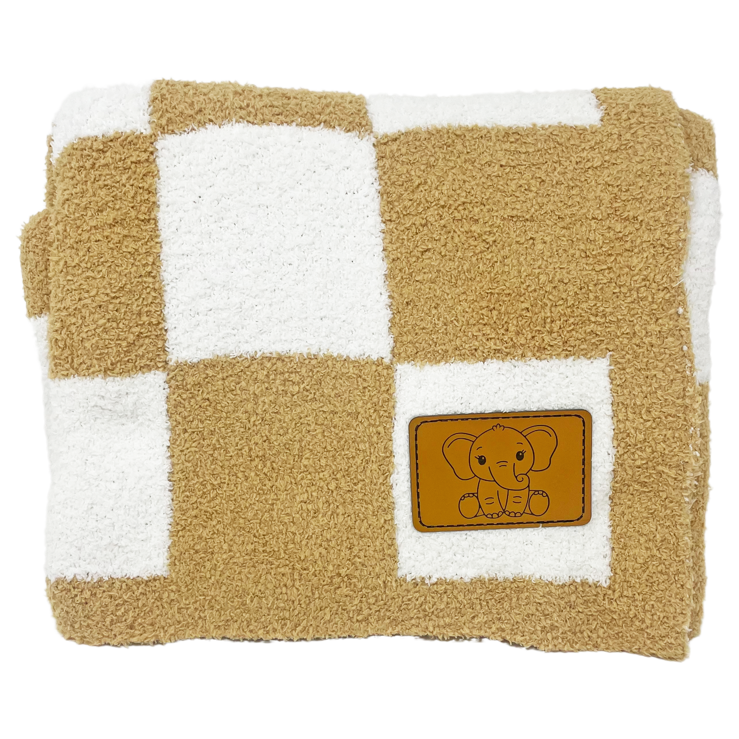 Baby Blanket Plush Fuzzy Reversible 28"x40"- Tan/White Checkered