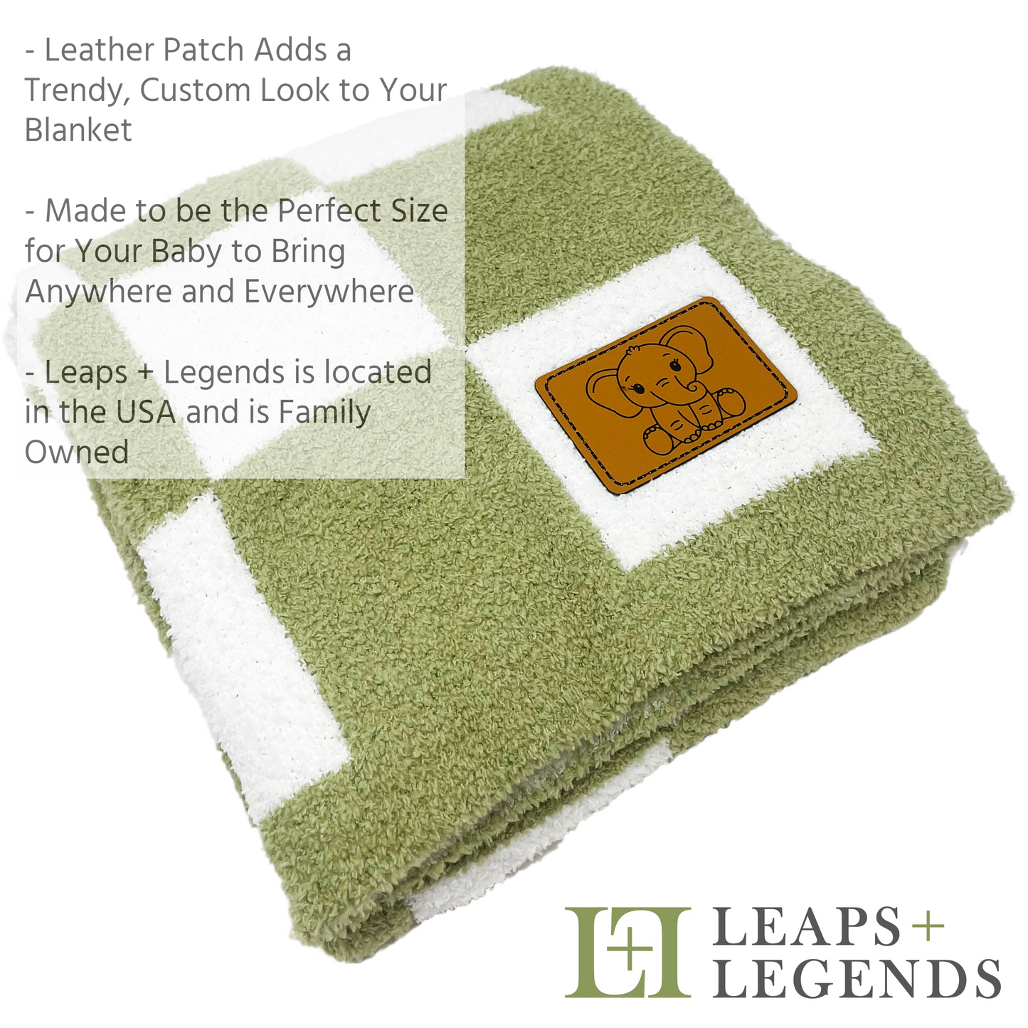 Baby Blanket Plush Fuzzy Reversible 28"x40"- Sage Green/White Checkered