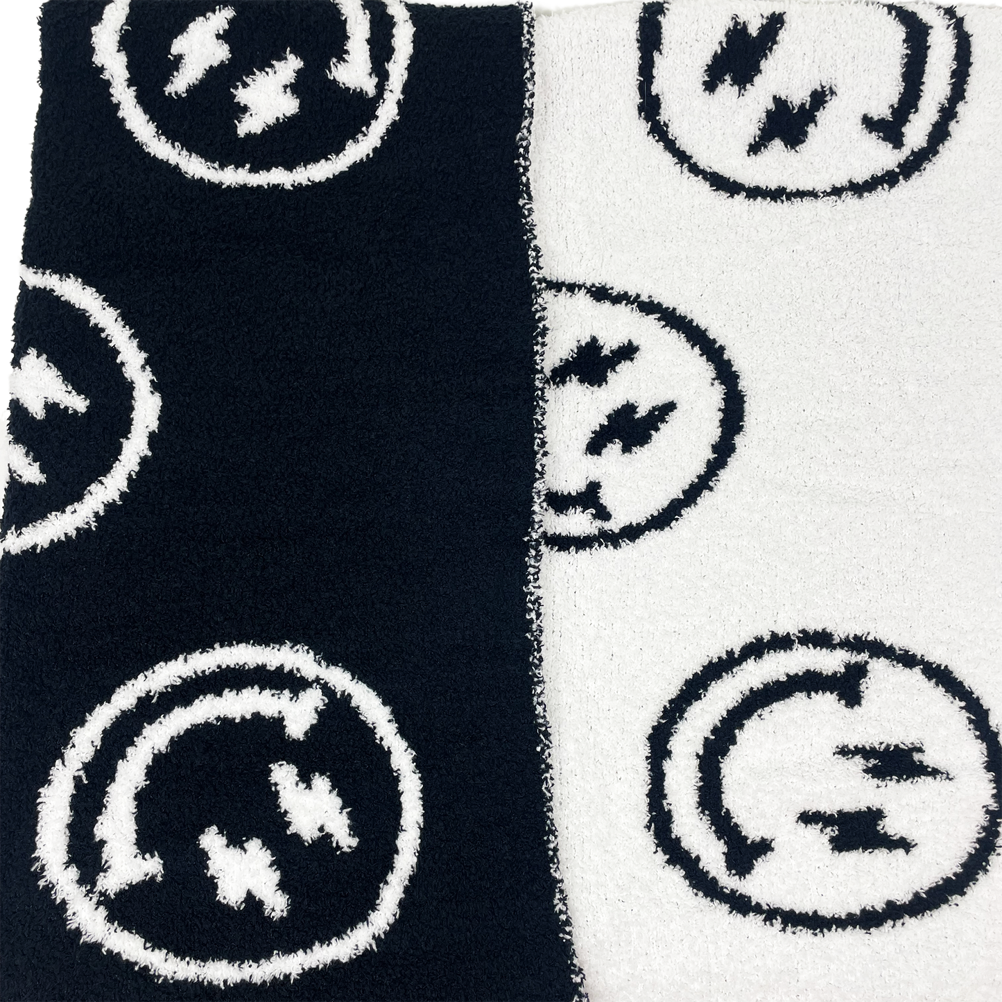 Baby Blanket 28"x40"- Black/White Smiley Face with Lightning Bolt Eyes