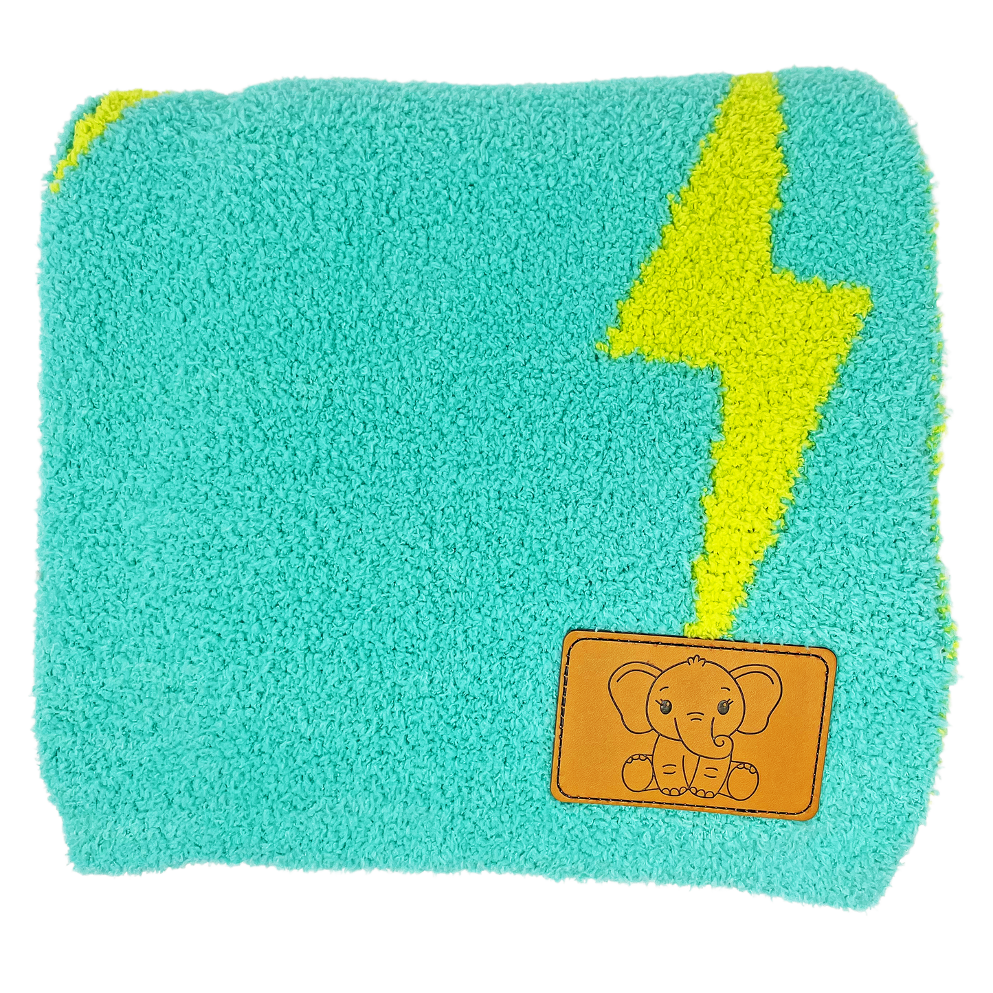 Baby Blanket Plush Fuzzy Reversible 28"x40"- Teal/Green Lightning Bolt