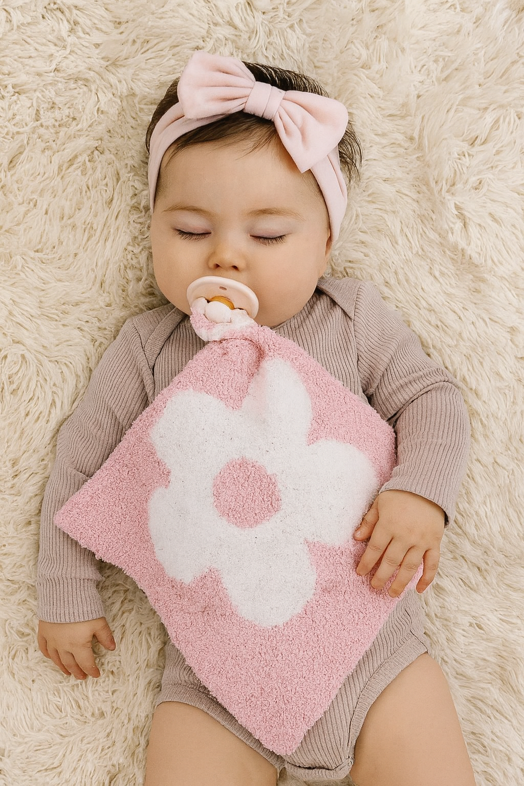 Baby Lovey Pacifier Holder 10"x10" - Pink/White Flower