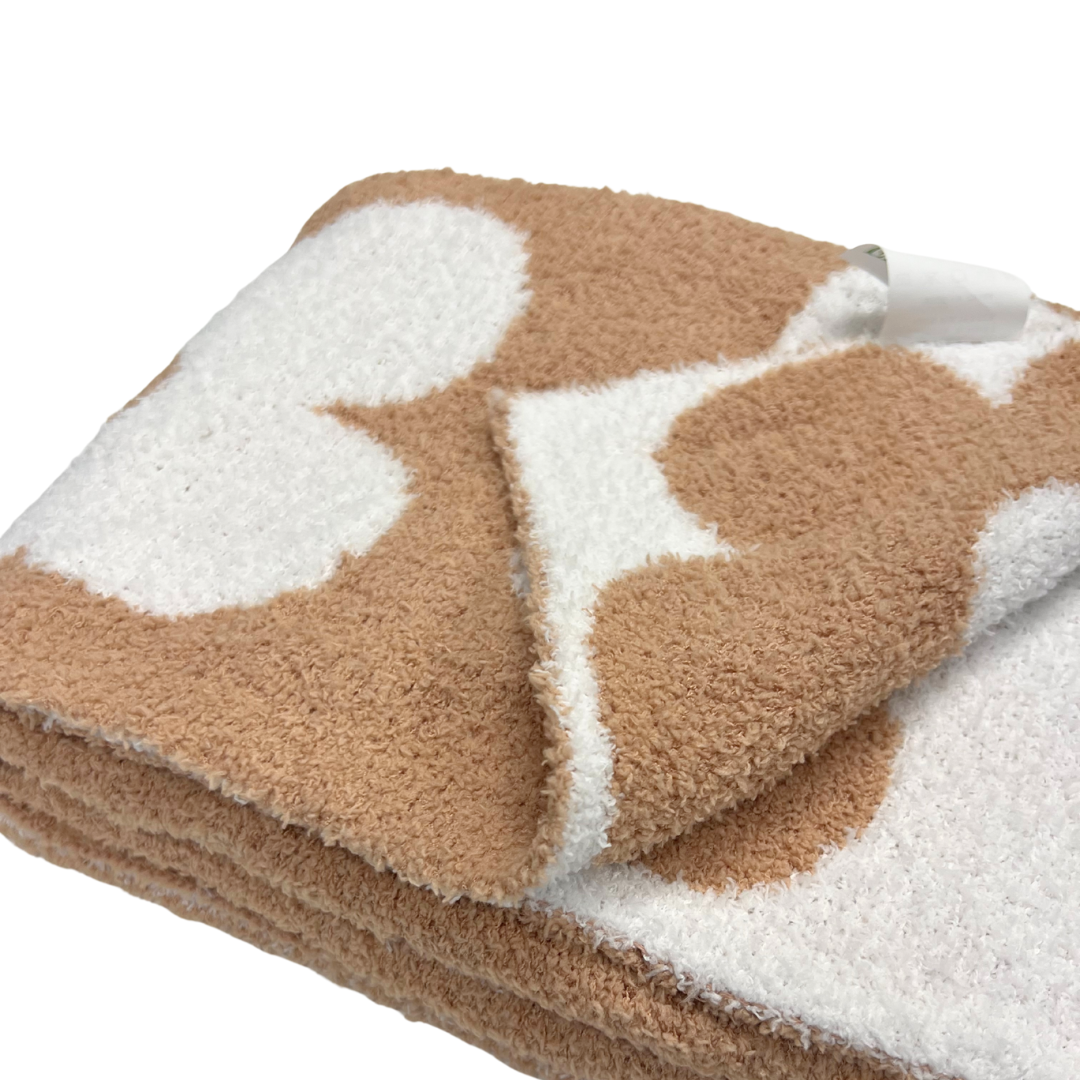 Baby Blanket Plush Fuzzy Reversible 28"x40"- Cafe/White Flower