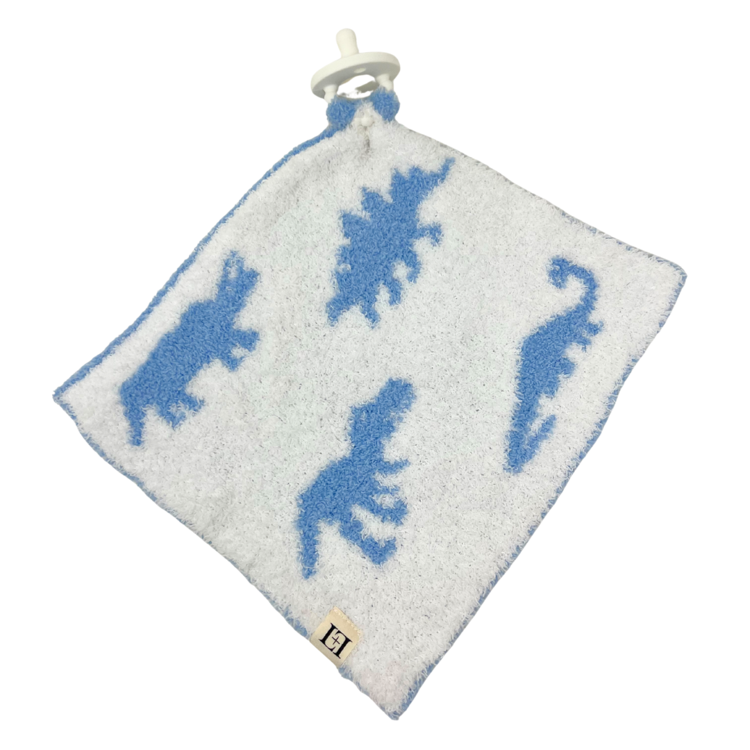Baby Lovey Pacifier Holder 10"x10" - Blue/White Dinosaur