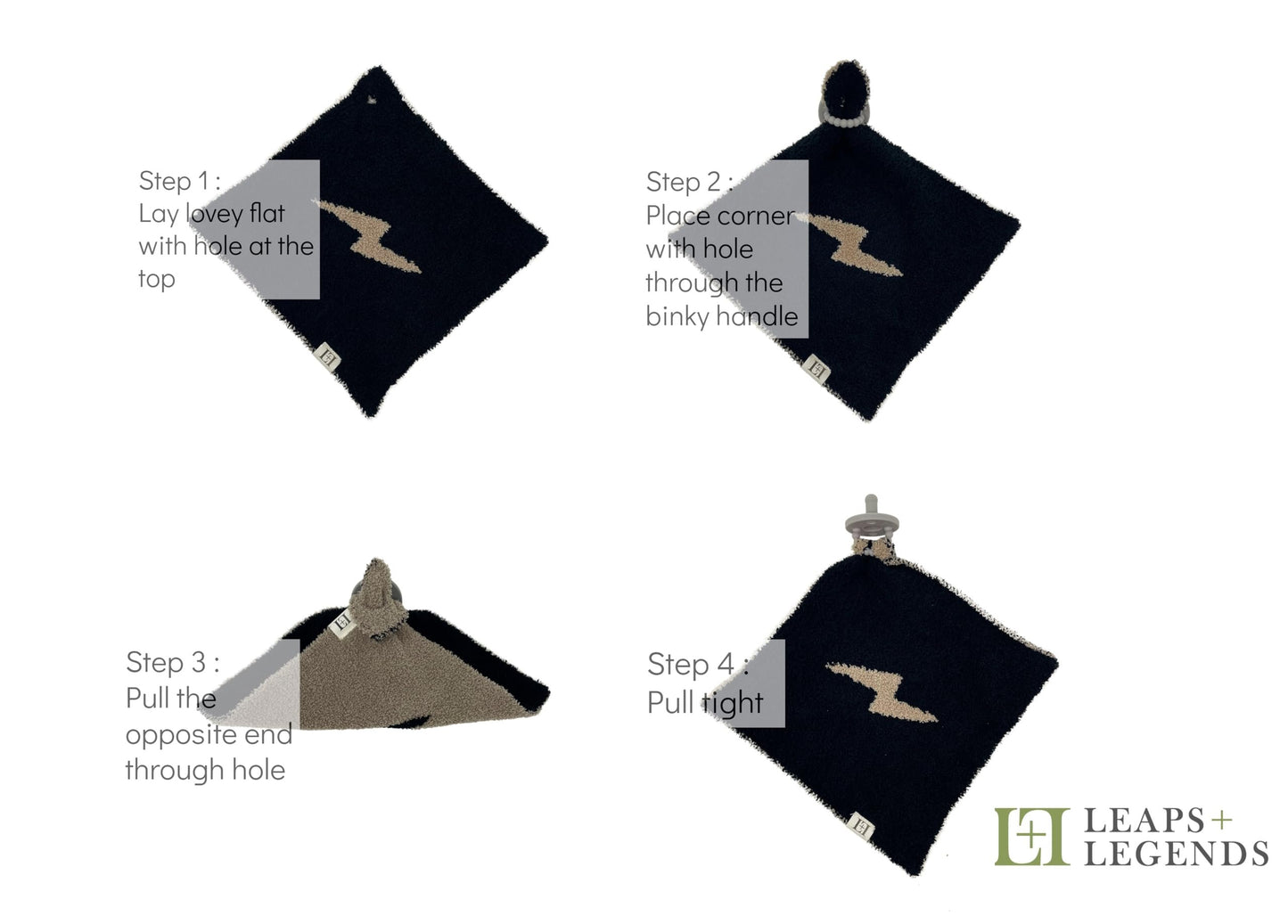 Baby Lovey Pacifier Holder 10"x10" - Tan/White Smiley Face with Lightning Bolt Eyes