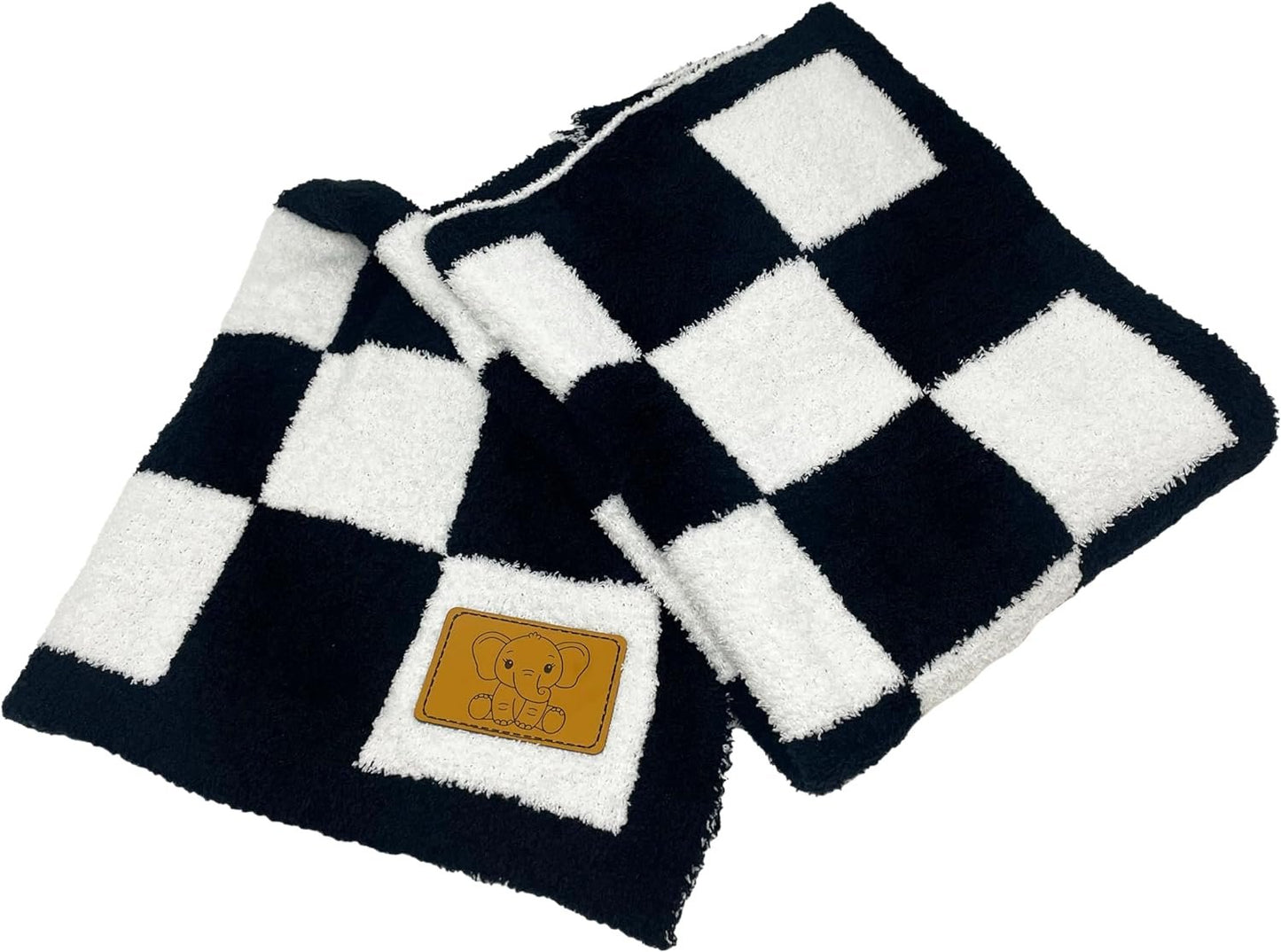 Baby Blanket Plush Fuzzy Reversible 28"x40"- Black/White Checkered