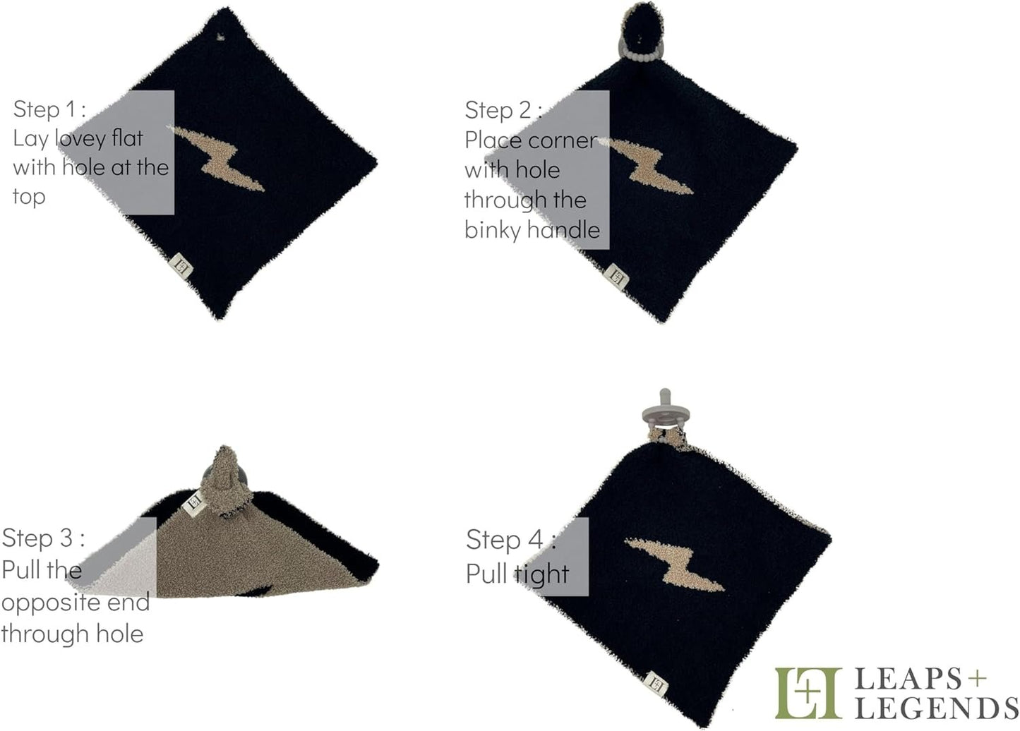 Baby Lovey Pacifier Holder 10"x10" - Tan/White Lightning Bolt