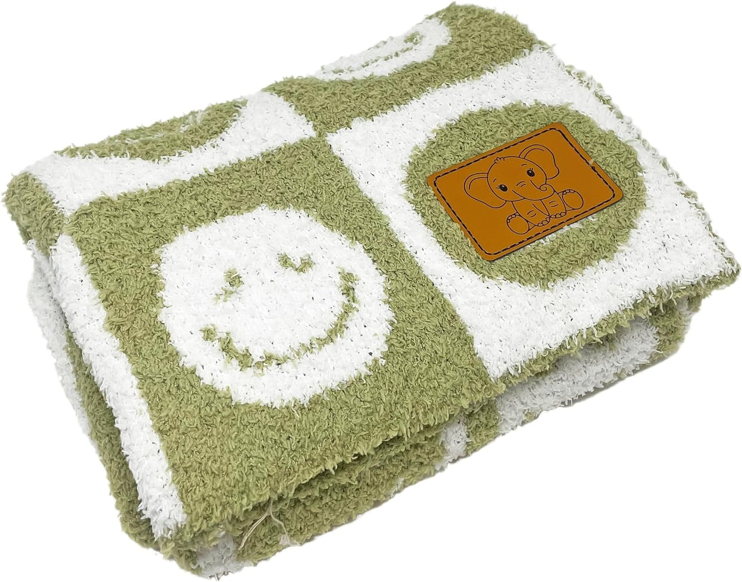 Baby Blanket with Leather Patch 28"x40"- Pink/White Checkered Smiley Face