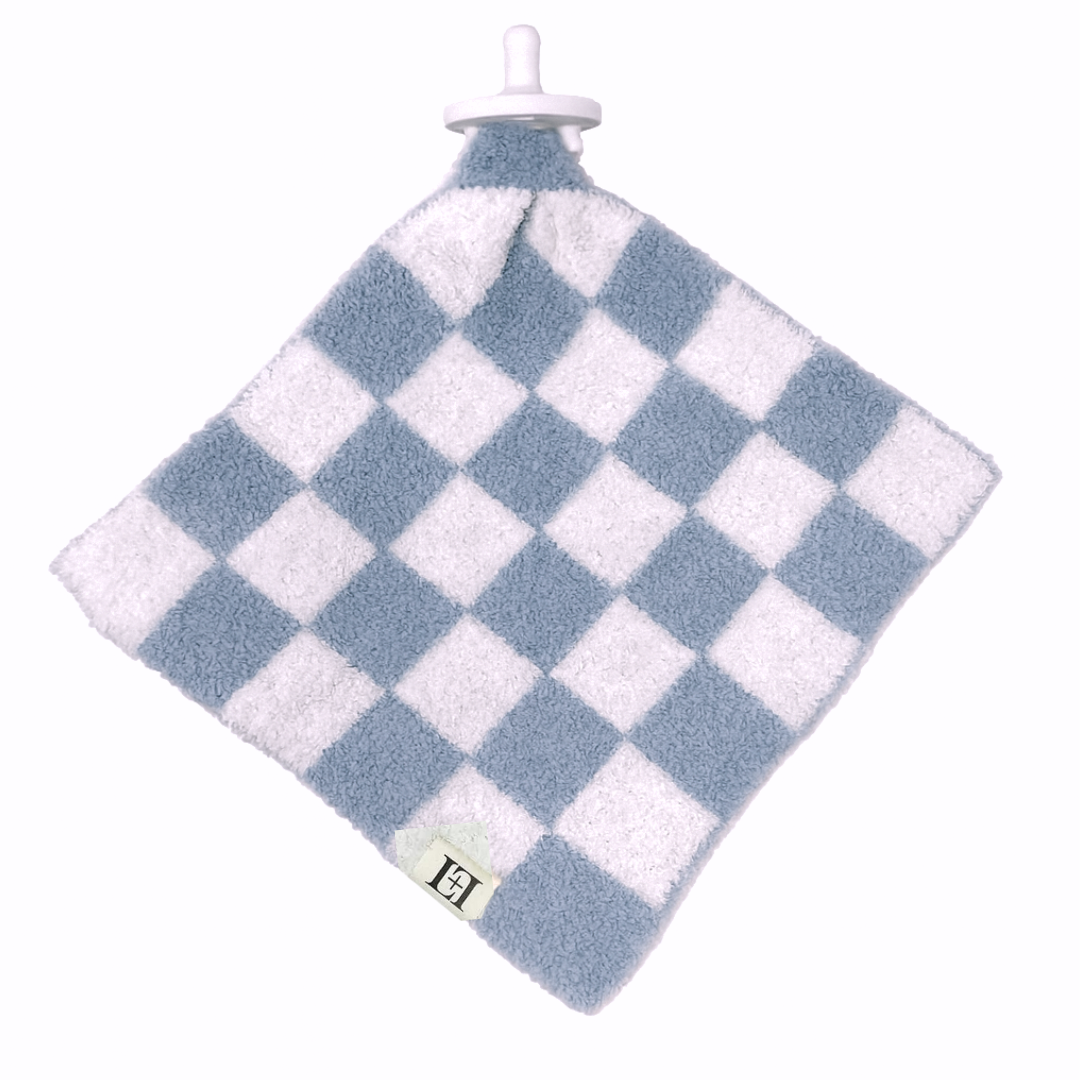 Baby Lovey Pacifier Holder 10"x10" - Blue/White Checkered