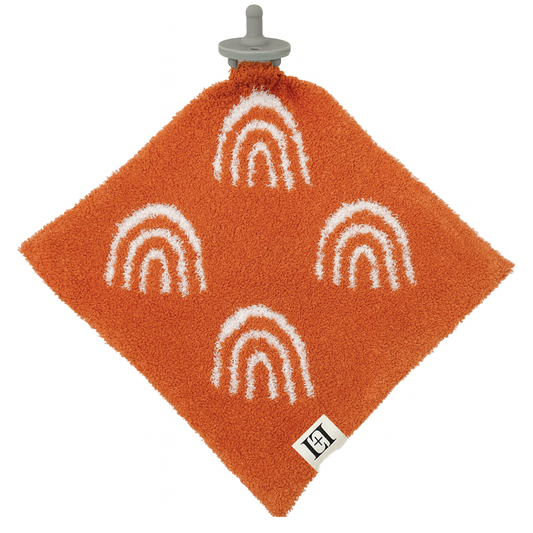 Baby Lovey Pacifier Holder 10"x10" - Orange/White Rainbow