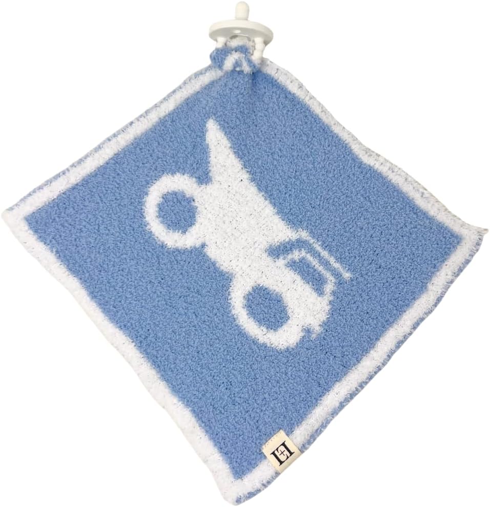 Baby Lovey Pacifier Holder 10"x10" - Blue/White Construction Dump Truck