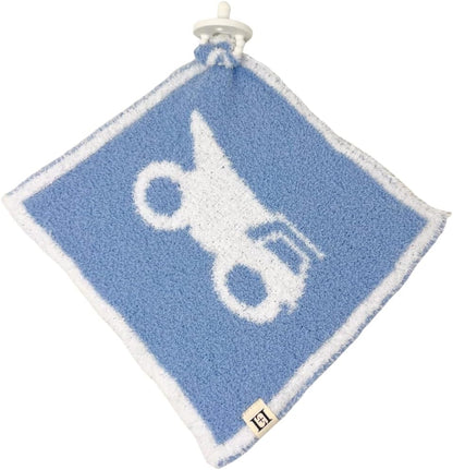Baby Lovey Pacifier Holder 10"x10" - Blue/White Construction Dump Truck