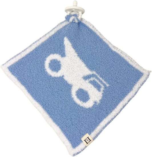 Baby Lovey Pacifier Holder 10"x10" - Blue/White Construction Dump Truck