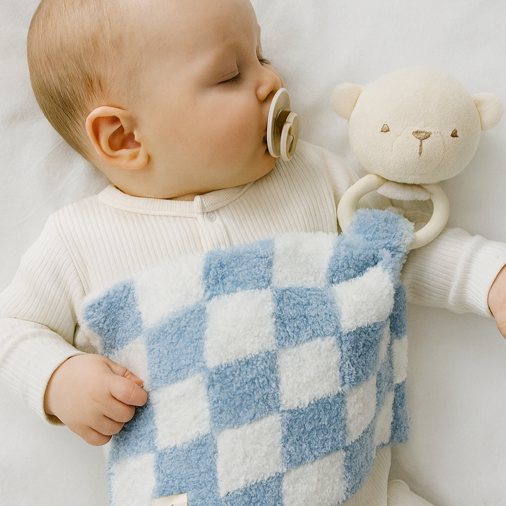 Baby Lovey Pacifier Holder 10"x10" - Blue/White Checkered