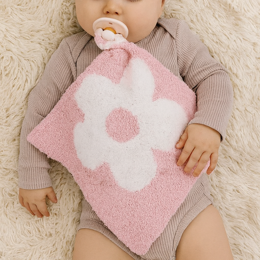 Baby Lovey Pacifier Holder 10"x10" - Pink/White Flower