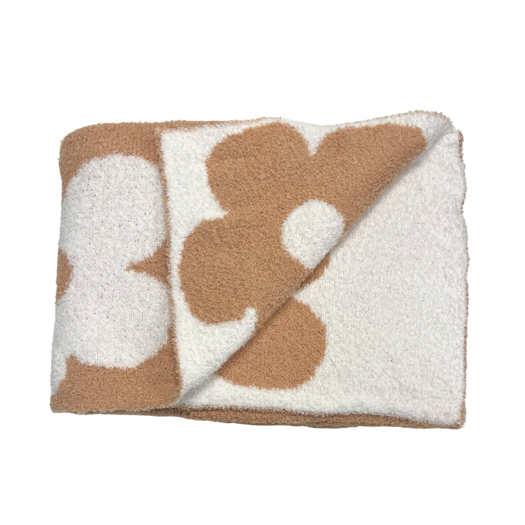 Baby Blanket Plush Fuzzy Reversible 28"x40"- Cafe/White Flower