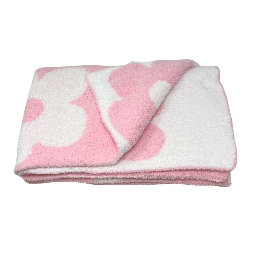 Baby Blanket Plush Fuzzy Reversible 28"x40"- Pink/White Flower