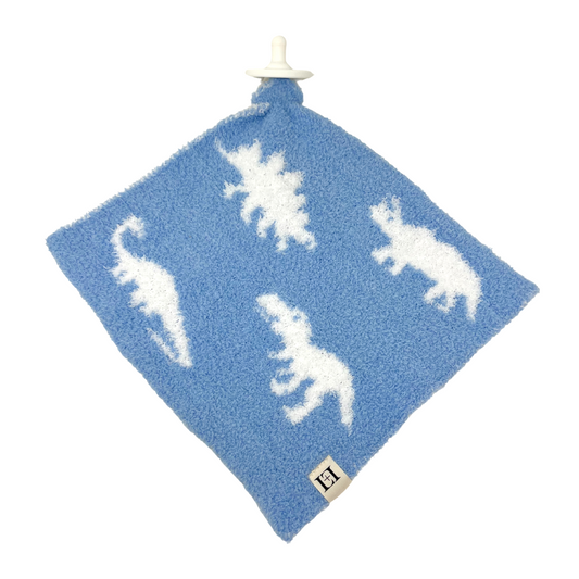 Baby Lovey Pacifier Holder 10"x10" - Blue/White Dinosaur