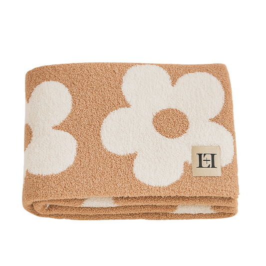 Baby Blanket Plush Fuzzy Reversible 28"x40"- Cafe/White Flower