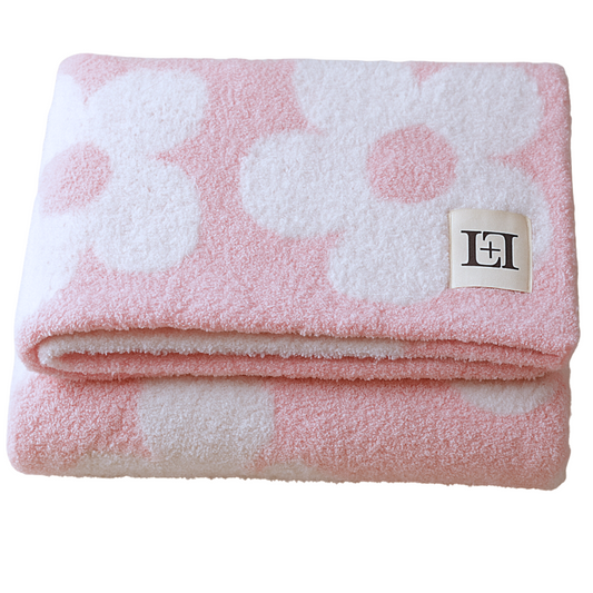 Baby Blanket Plush Fuzzy Reversible 28"x40"- Pink/White Flower