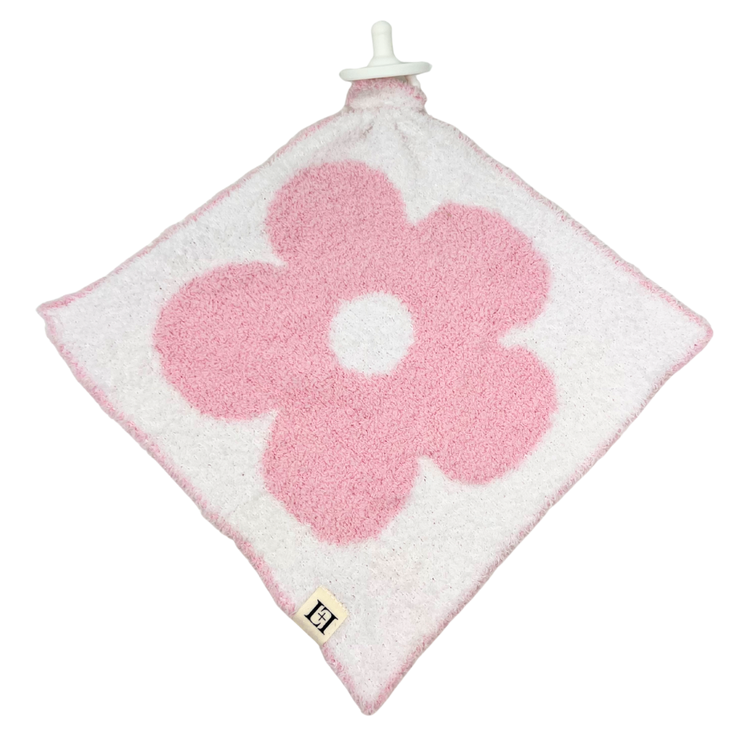 Baby Lovey Pacifier Holder 10"x10" - Pink/White Flower