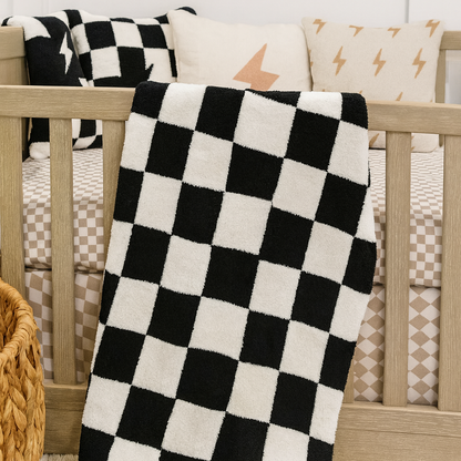 Baby Blanket Plush Fuzzy Reversible 28"x40"- Black/White Checkered
