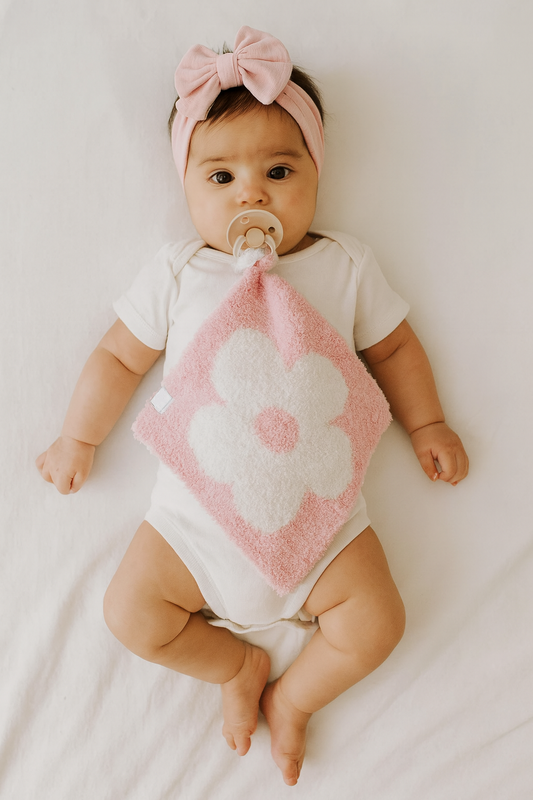 Baby Lovey Pacifier Holder 10"x10" - Pink/White Flower
