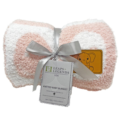 Baby Blanket Plush Fuzzy Reversible 28"x40"- Pink/White Checkered Smiley Face