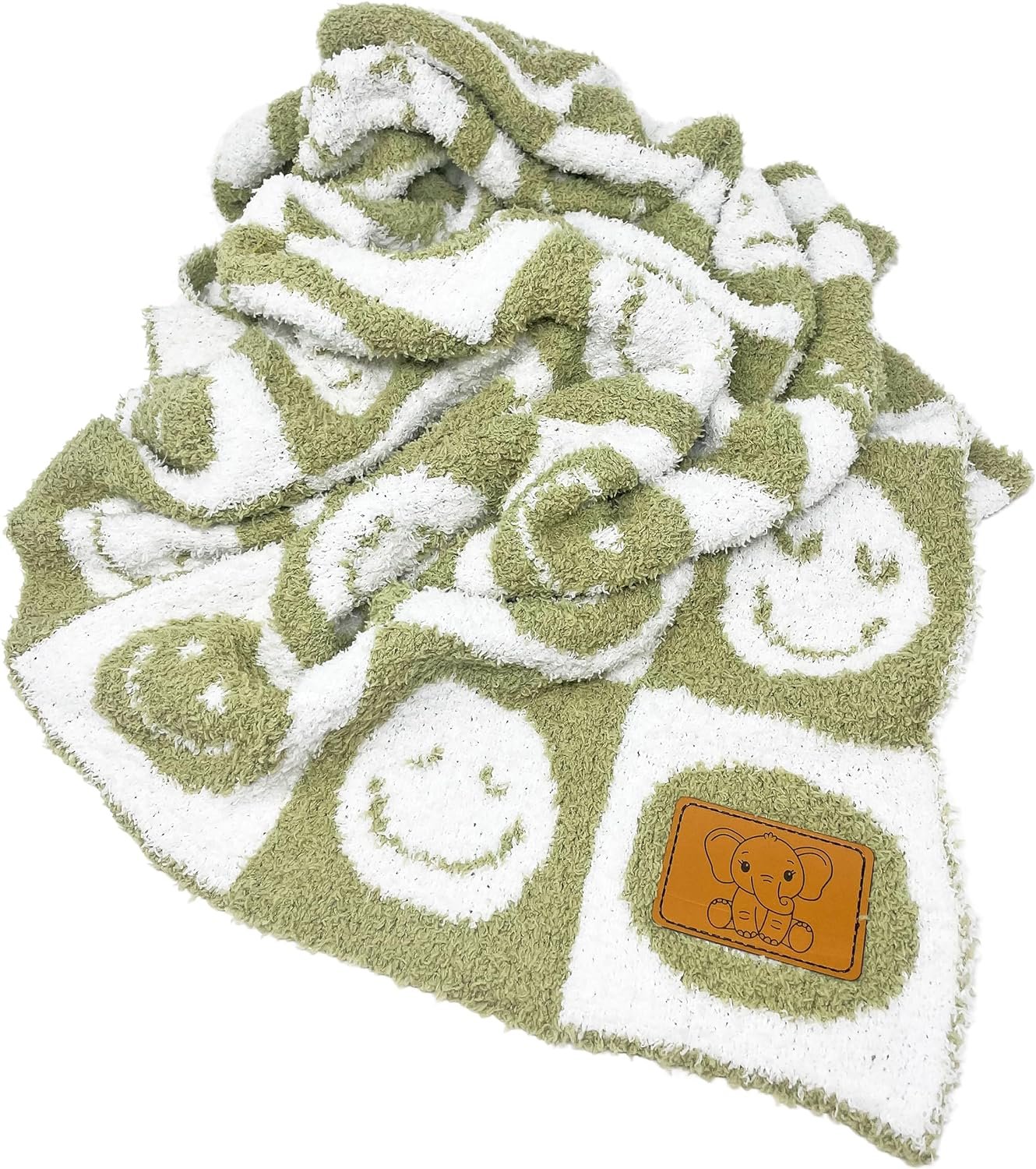 Baby Blanket with Leather Patch 28"x40"- Pink/White Checkered Smiley Face