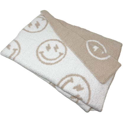 Baby Blanket with Leather Patch 28"x40"- Pink/White Checkered Smiley Face