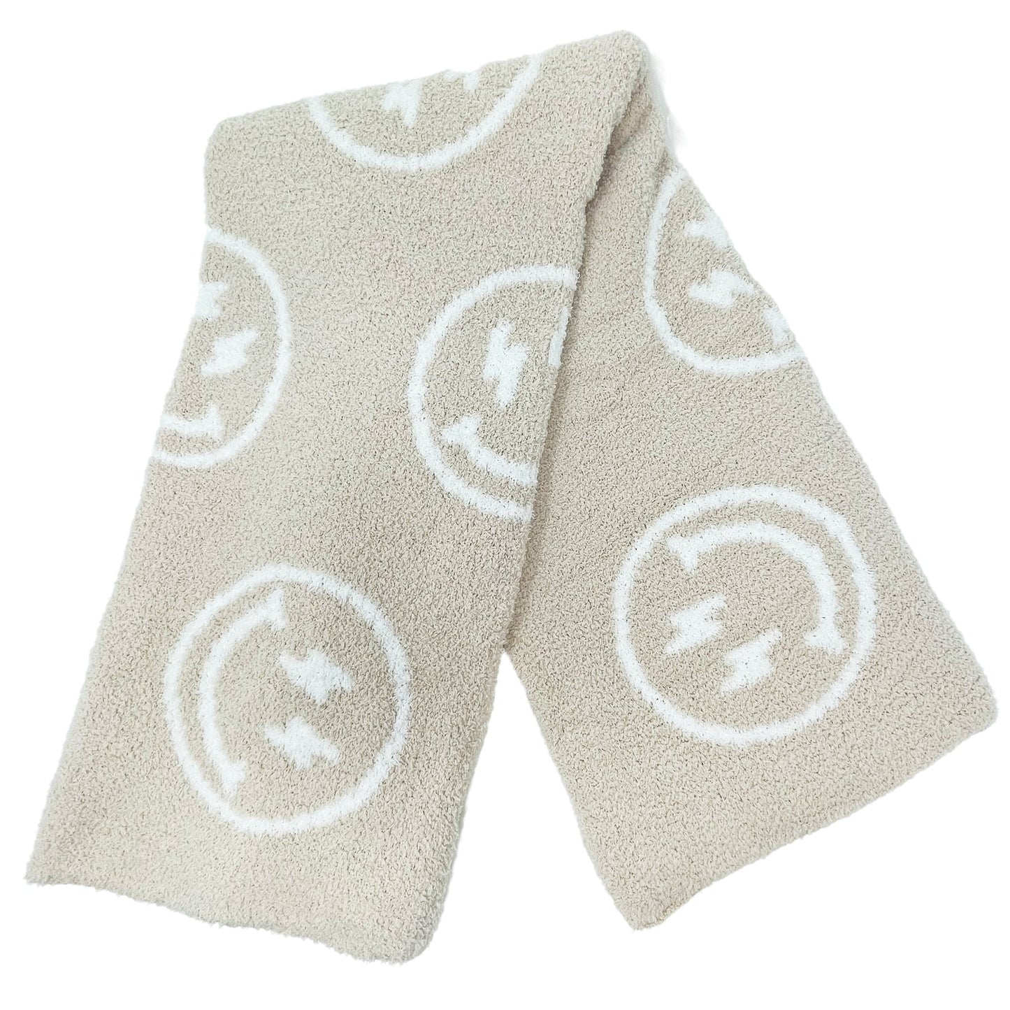 Baby Blanket with Leather Patch 28"x40"- Pink/White Checkered Smiley Face