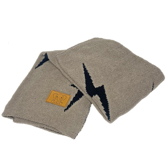 Baby Blanket with Leather Patch 28"x40"- Black/Brown Lightning Bolt