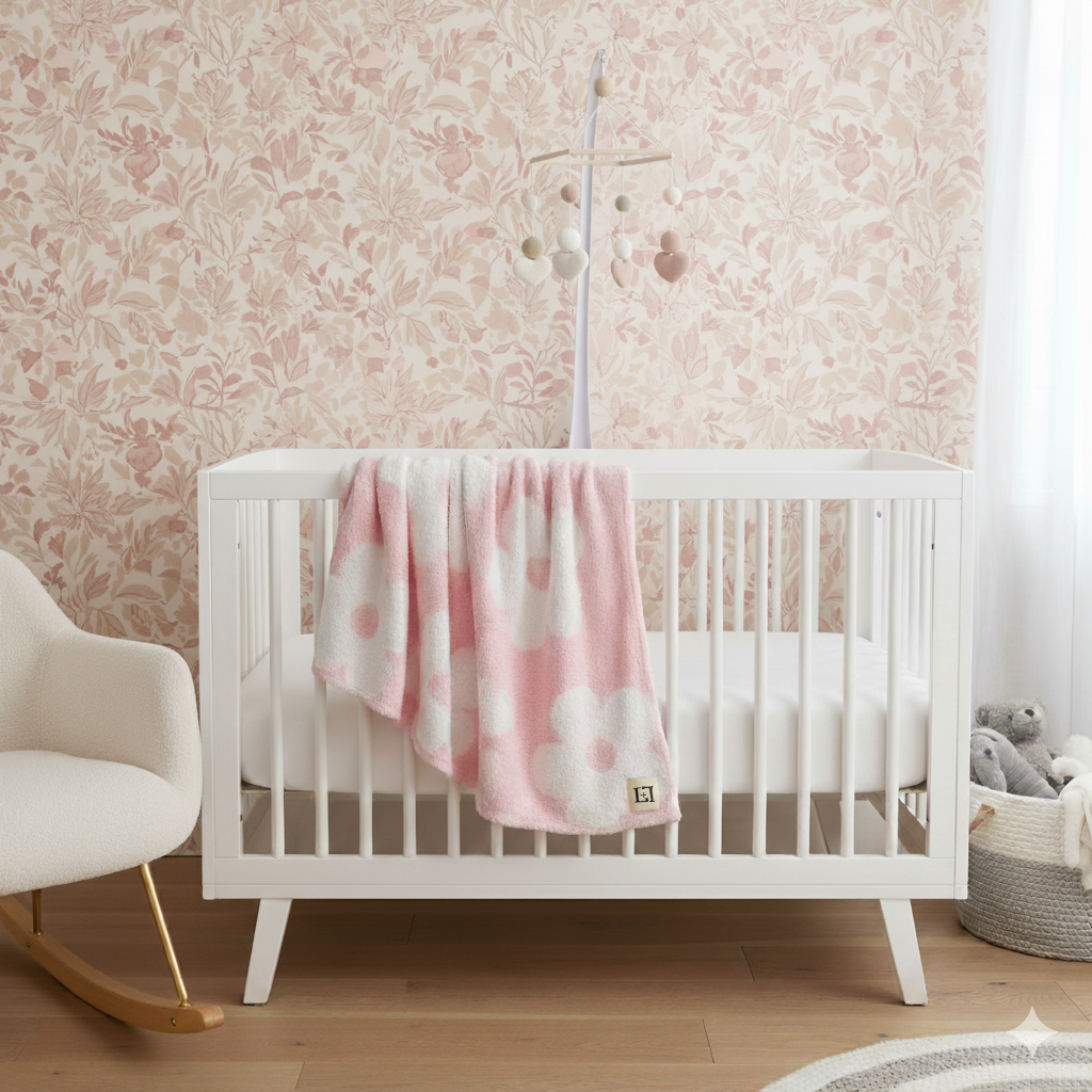 Baby Blanket Plush Fuzzy Reversible 28"x40"- Pink/White Flower